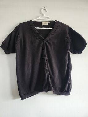 Maggie Black Knit Cardigan Sweater M/L | 100% Cotton V-Neck Button Up